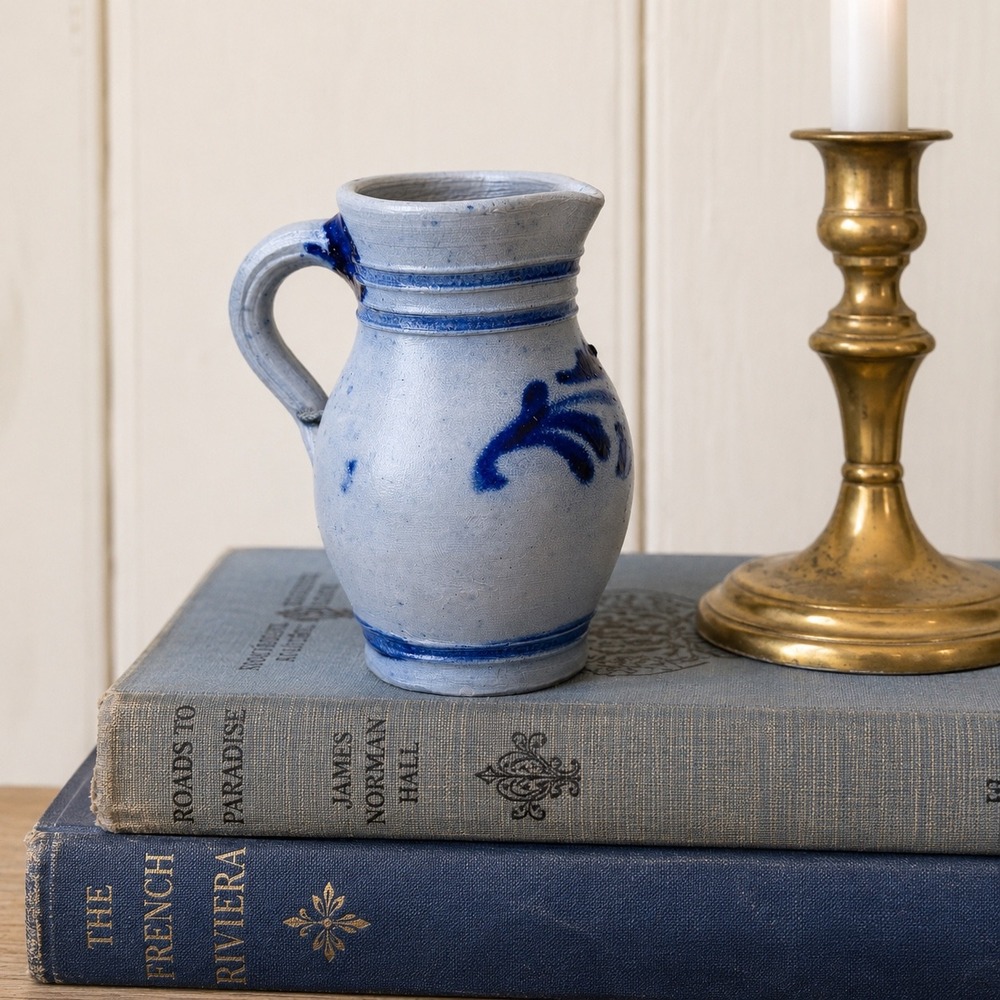 Mini Blue White Pottery Pitcher Handmade Ceramic Stoneware Jug Vase Shelf Decor